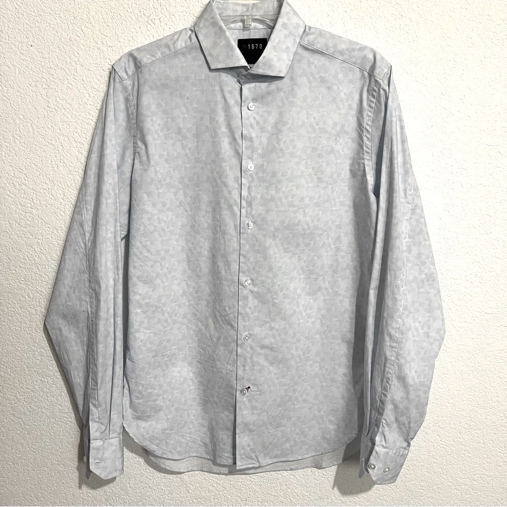 1670 Blue & White Print Slim Fit Stretch Dress Shirt 15.5 34/35